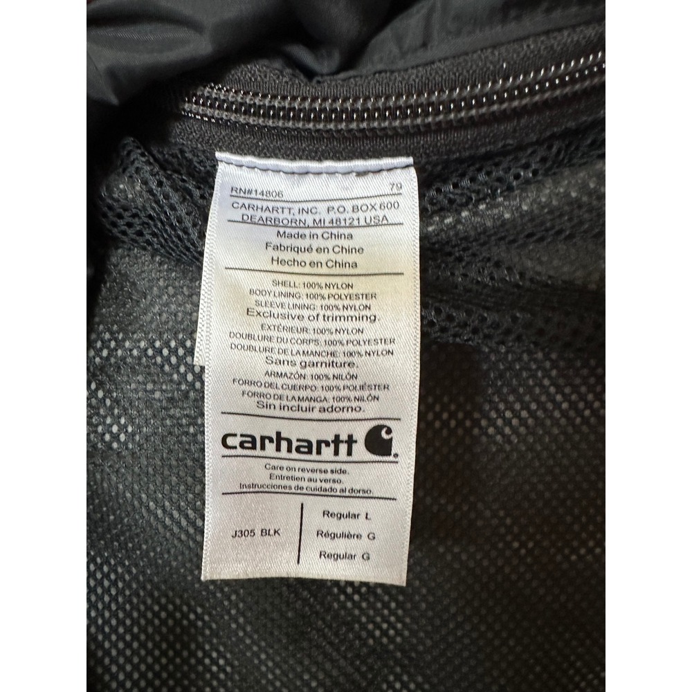 Carhartt Mens J305 BLK Black Nylon Hooded Jacket Coat Mesh Lined Size Large - Picture 4 of 7
